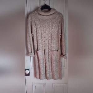 Sabrina Lauren New York Elegant Knit Long Sleeve Dress in Soft Pink